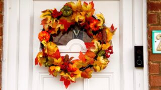 Autumn wreath on the front door