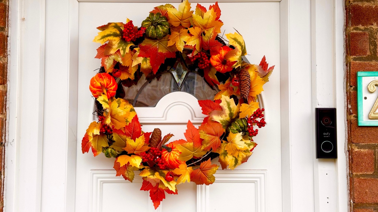 Autumn wreath on the front door