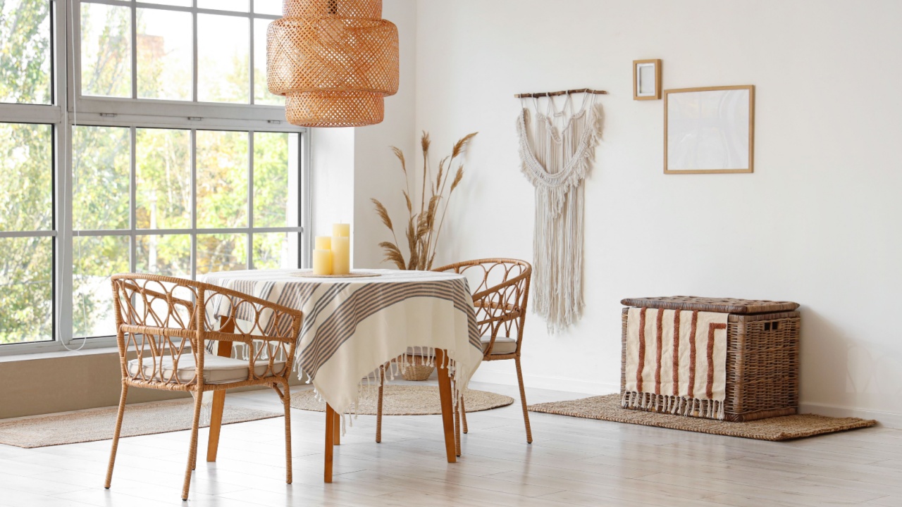Interior of dining room with table and candles