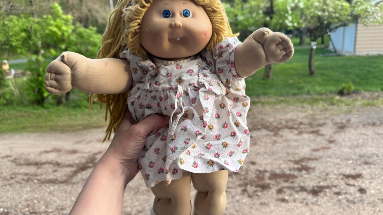 Scandia, MInnesota - May 9, 2025: Close up of an authentic 1980s Cabbage Patch Kids doll girl