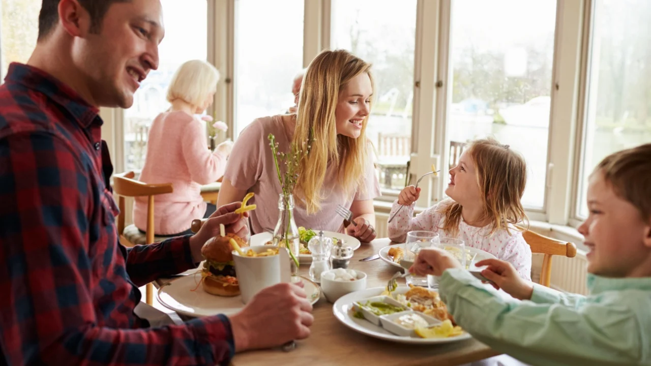 Family Enjoying Meal In Restaurant Together
