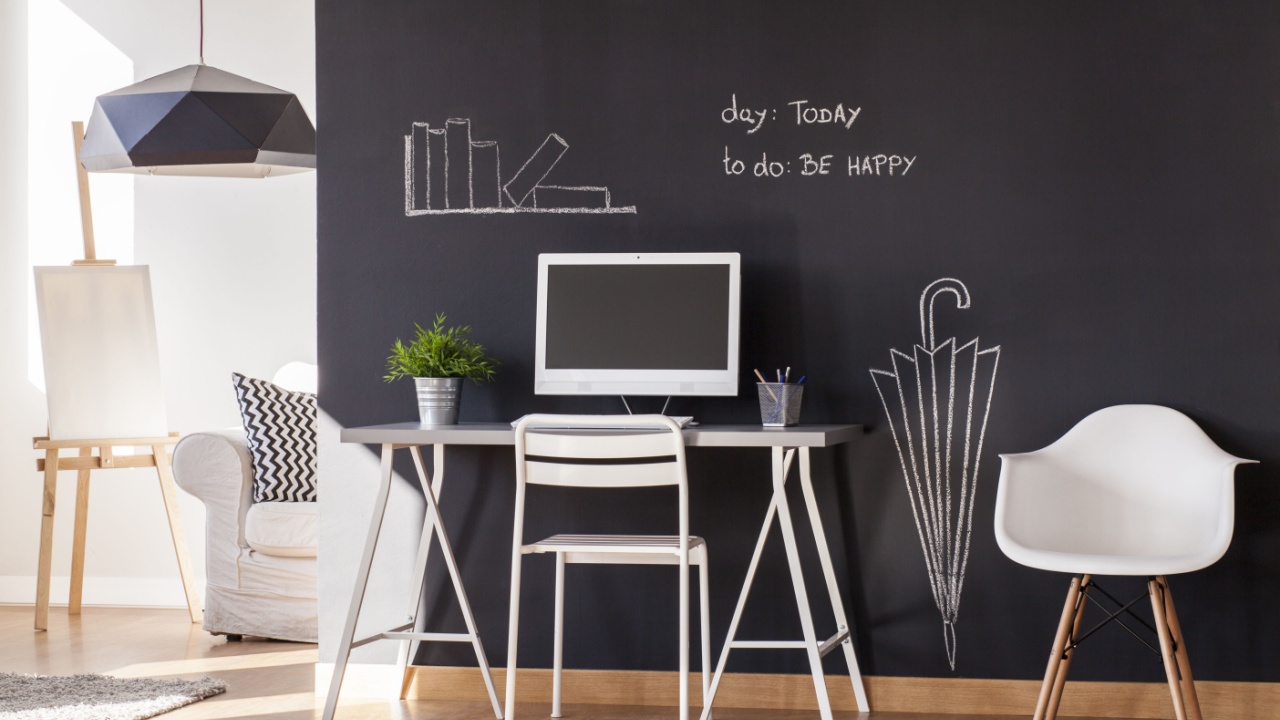 Blackboard paint flat design with white minimalist furniture