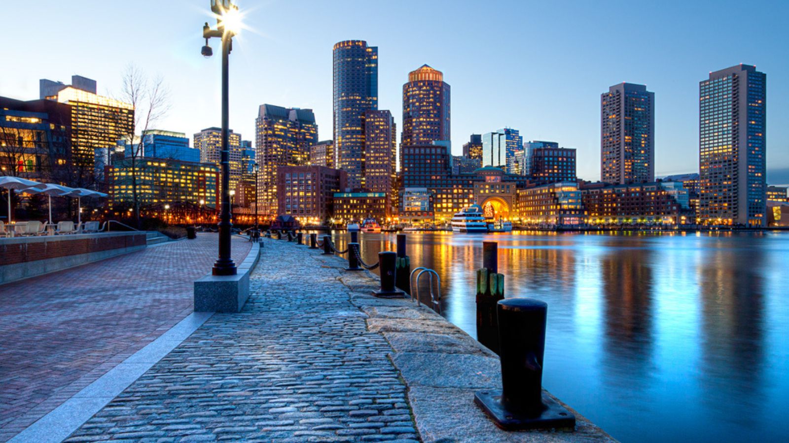 View of the Boston Harbor and Financial District in Boston, Massachusetts, USA