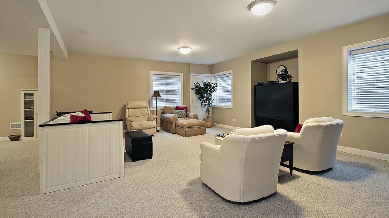 Basement with tan walls