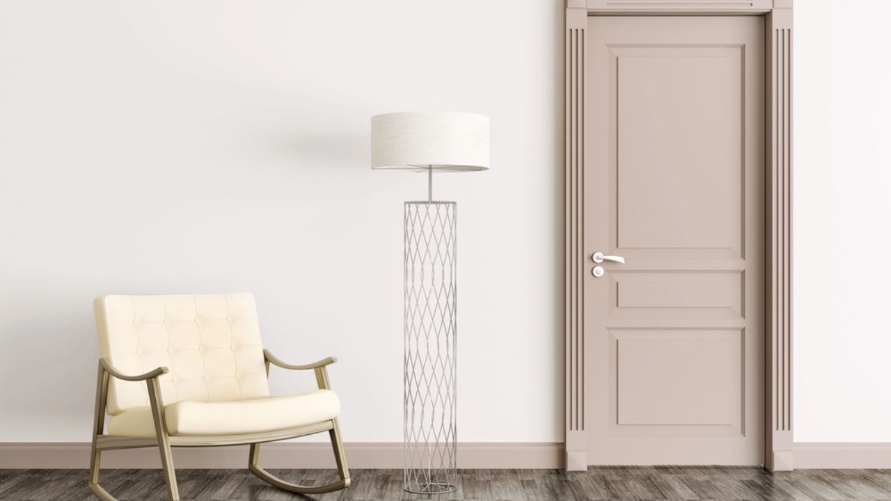 Interior with door and rocking chair 3d rendering