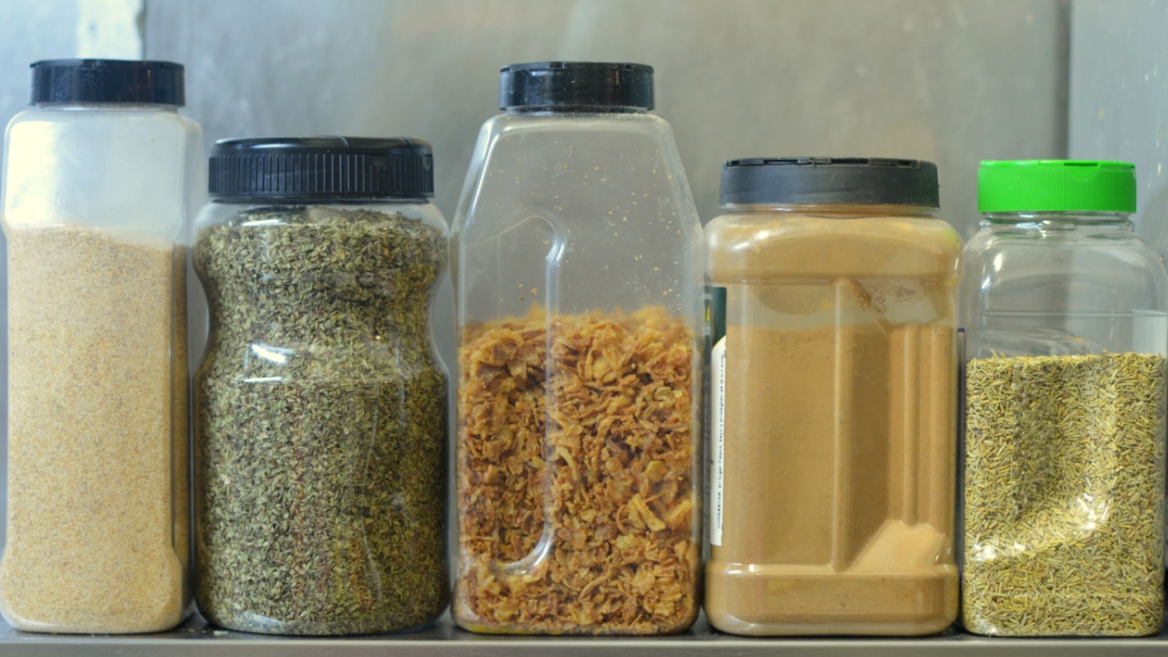 Different spices in a kitchen of a Spanish restaurant