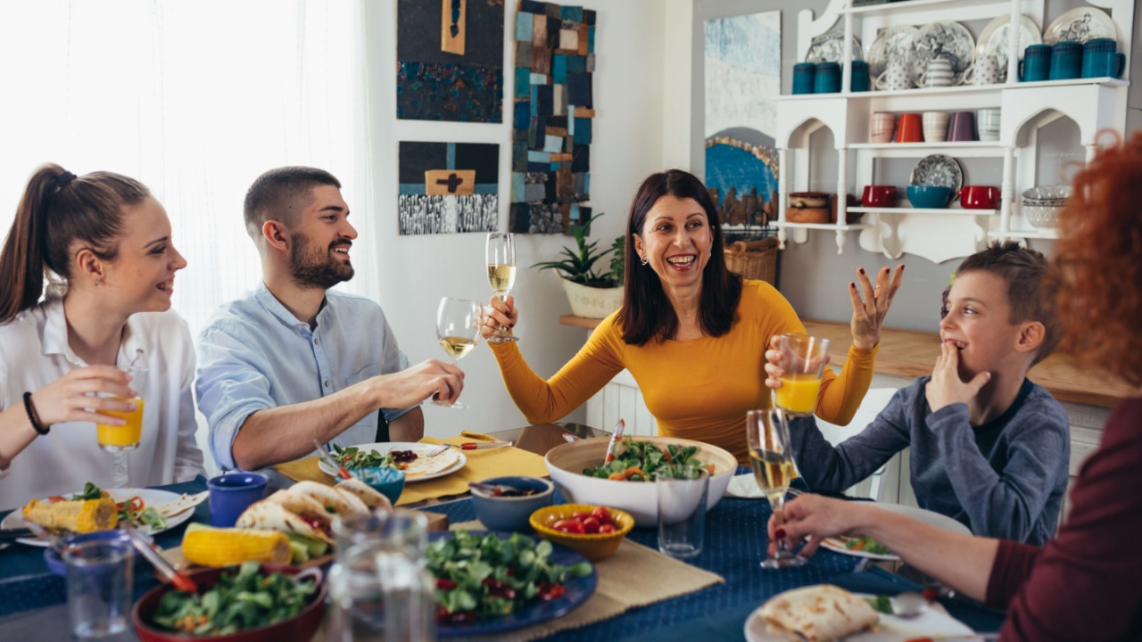 family and friends lunch or dinner party at home