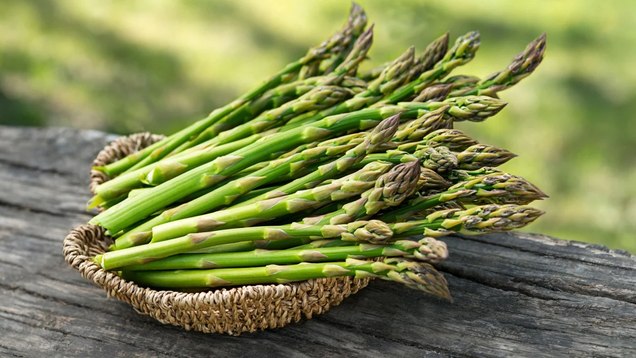 Asparagus. Fresh Asparagus. Pickled Green Asparagus. Bunches of green asparagus in basket.