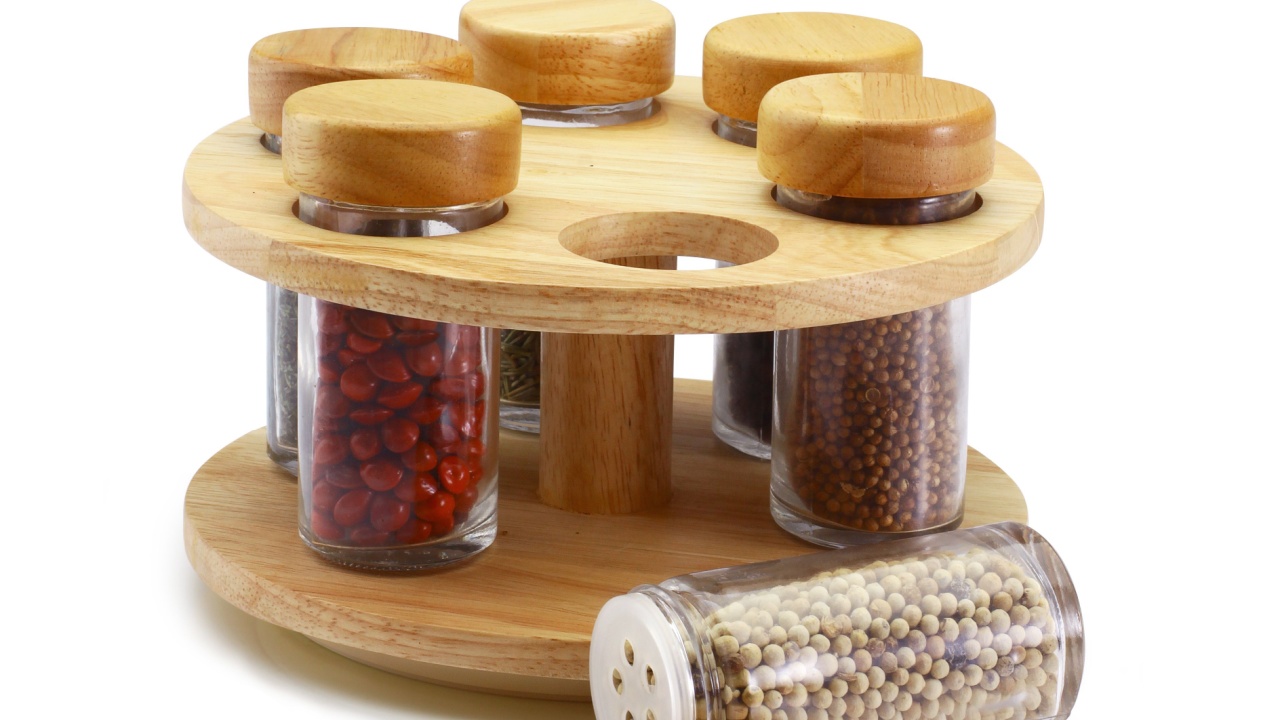 kitchenware, Wooden rotating spice rack 6 jar, Pepper herbs