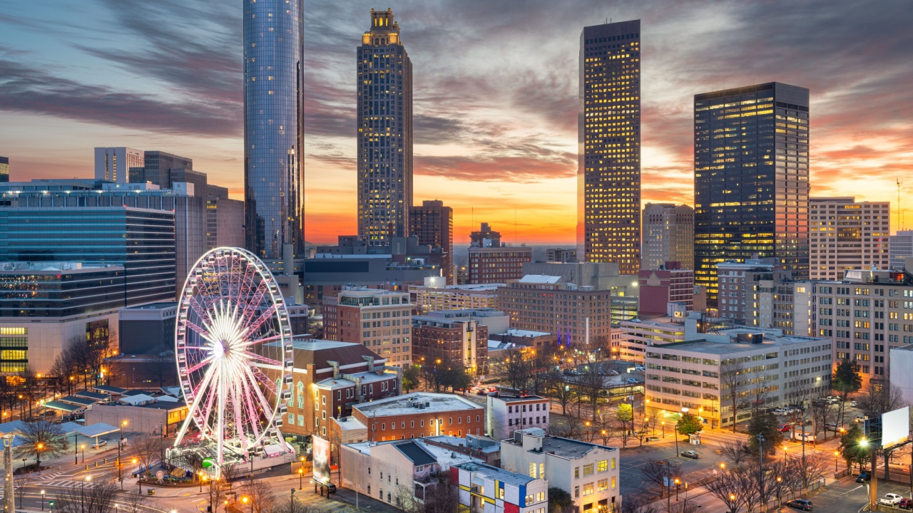 Atlanta, Georgia, USA downtown skyline at dusk.