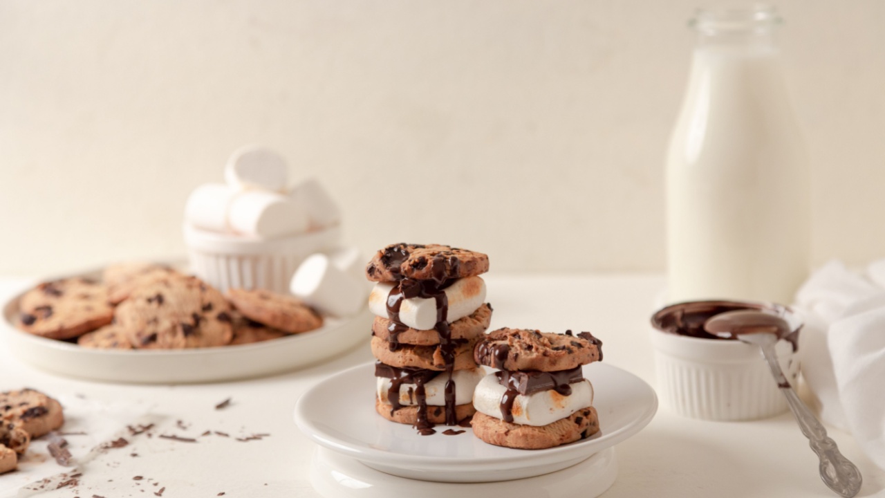 traditional s'mores dessert made with cookie and marshmallow