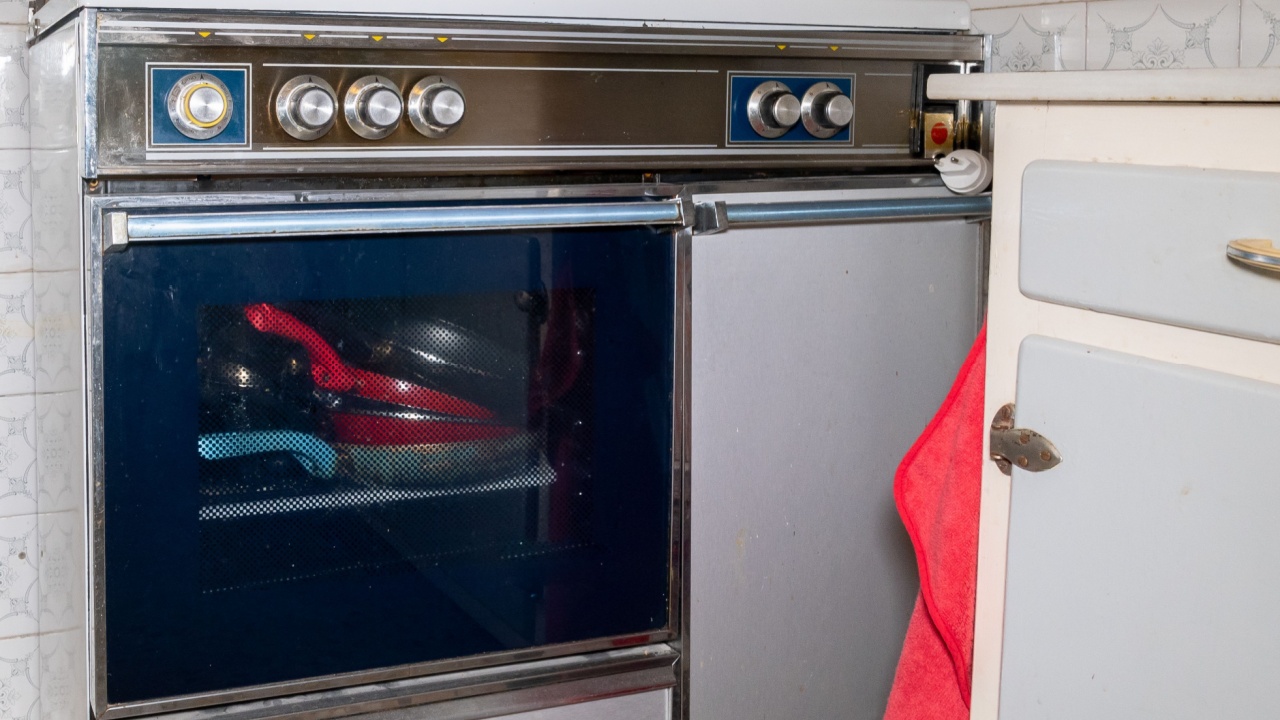 An old retro oven in an old style kitchen
