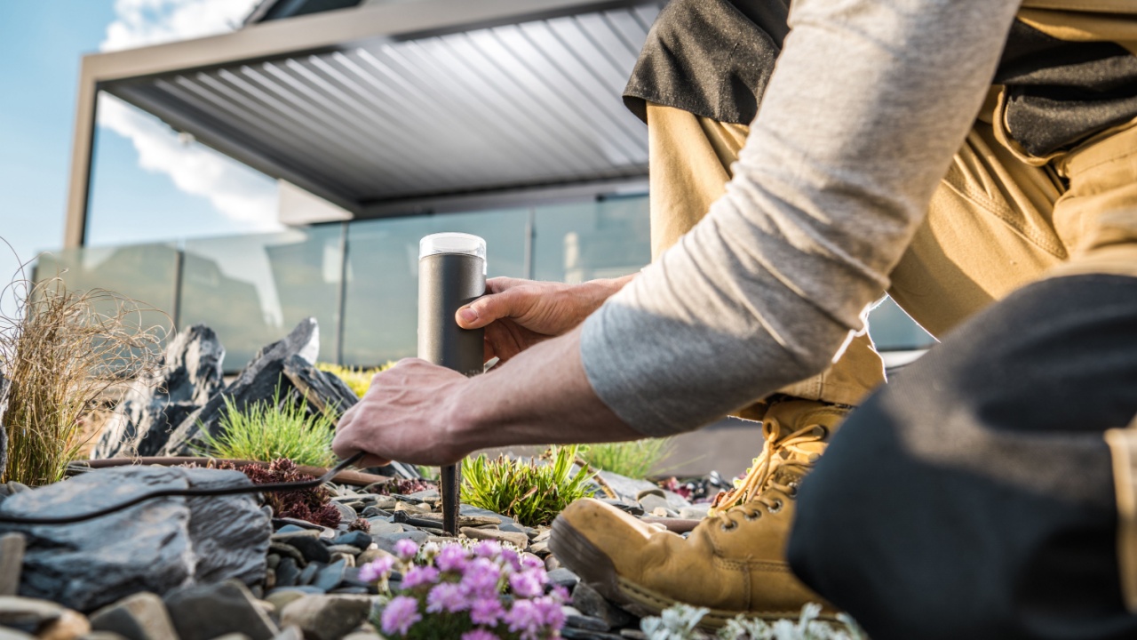 Modern Rockery Garden LED 12 Volt Lighting System Installation Performed by Professional Landscaper.