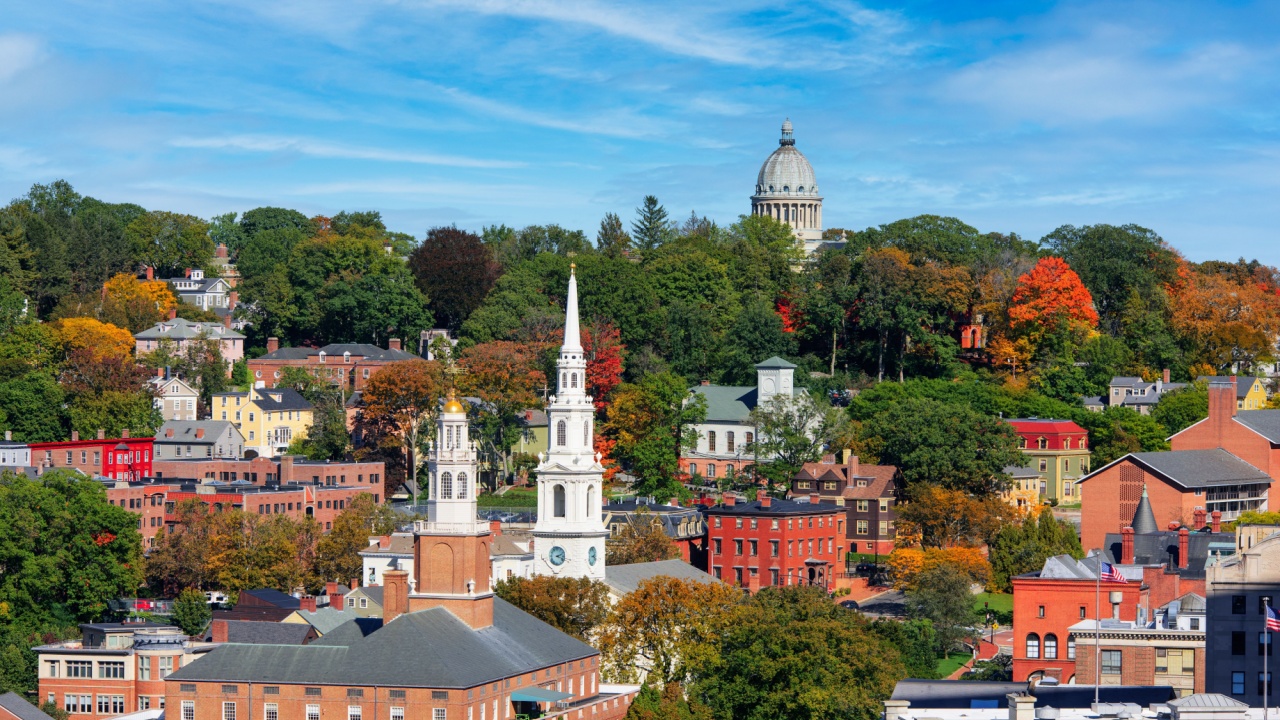Providence, Rhode Island, USA historic New England architecture with early autumn foliage.
