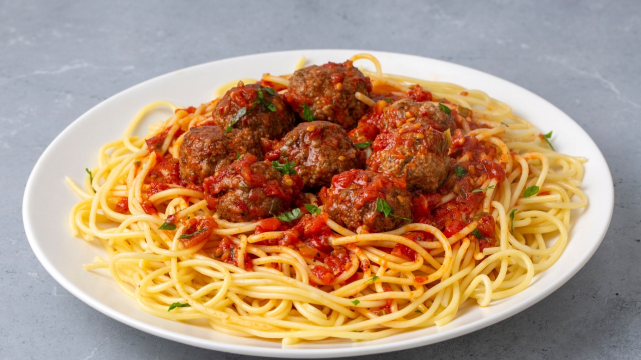 Spaghetti with meatballs and tomato sauce, Italian pasta