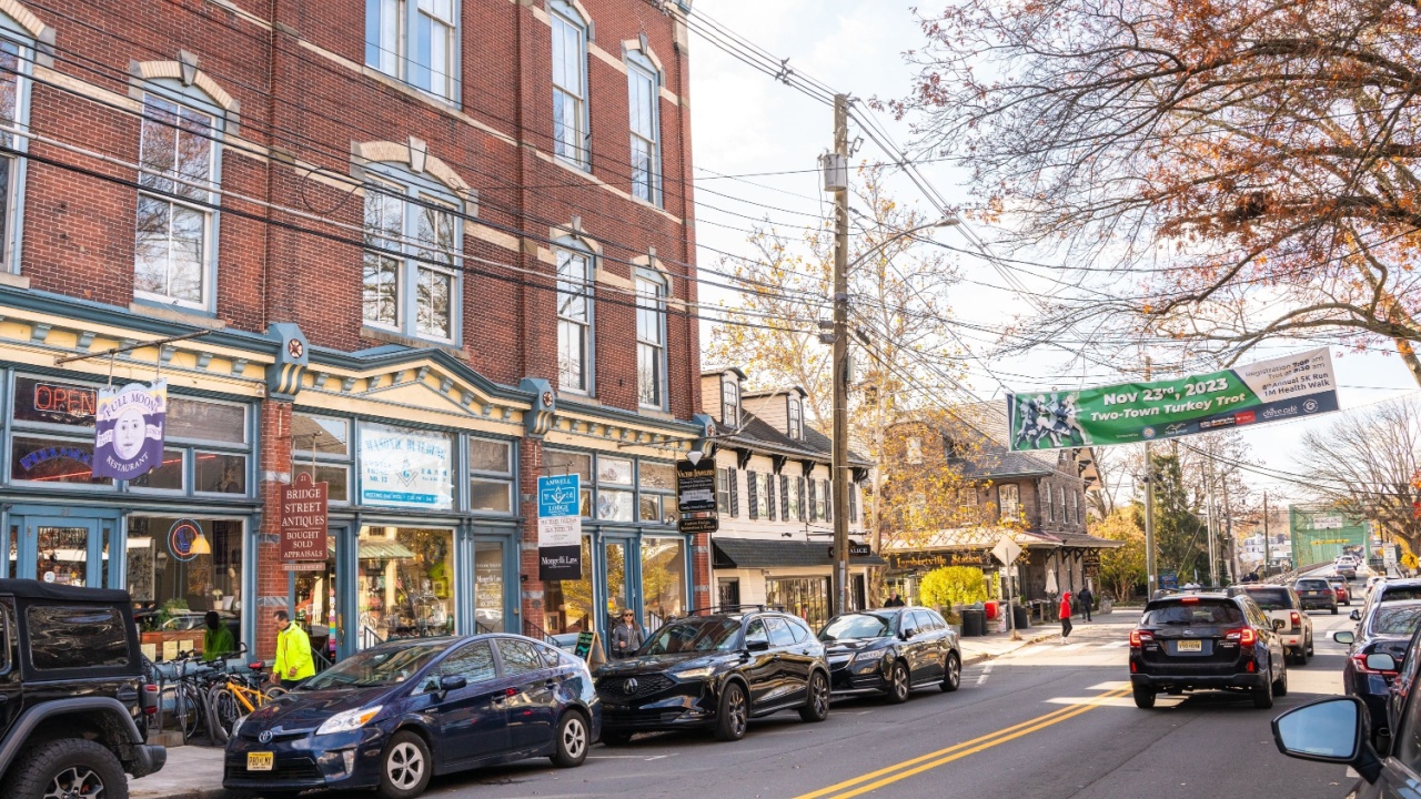 Lambertville, New Jersey - November 12, 2023: Street scene from historic Lambertville in New Jersey, USA