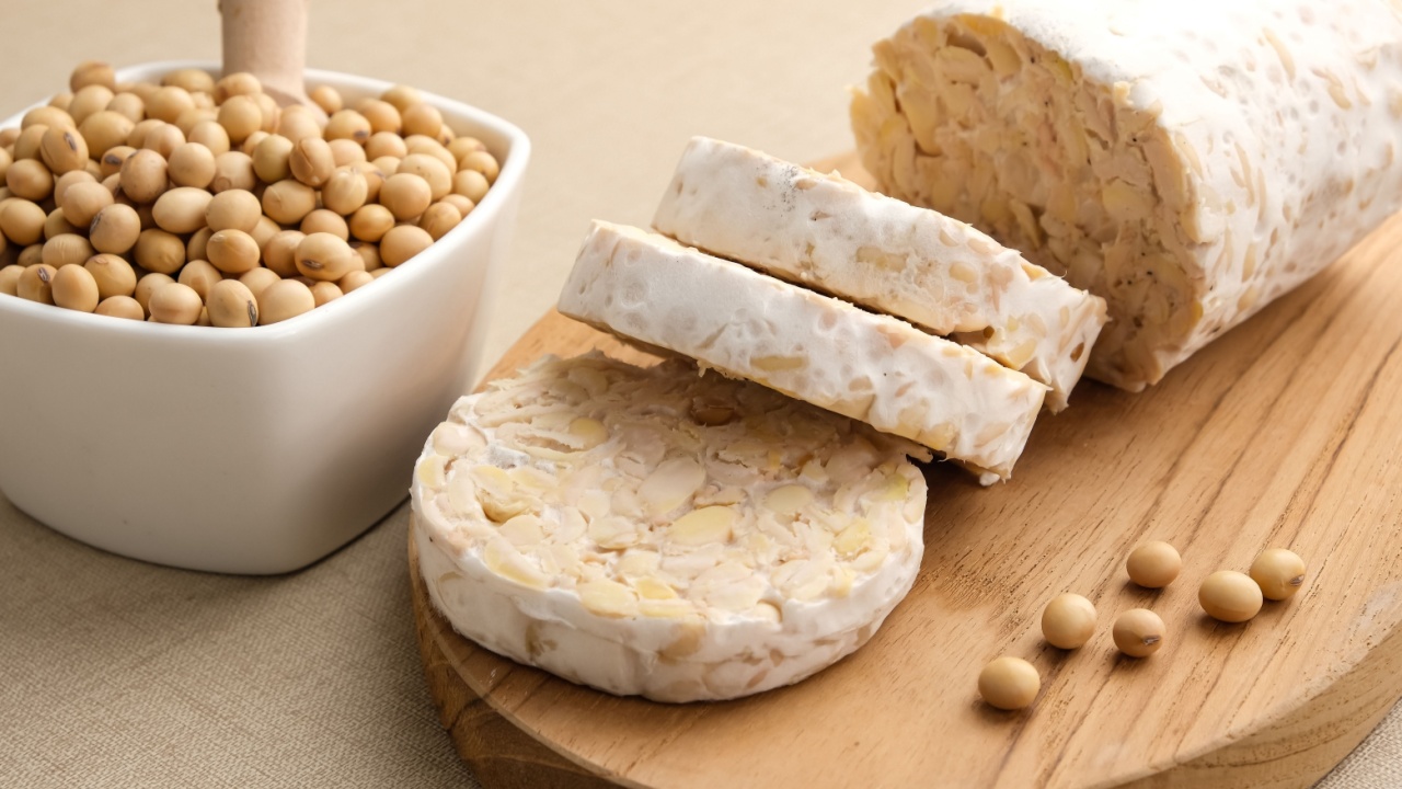 Raw Tempeh or Tempe, Indonesian traditional food, made from fermented soybeans. Usually fried for a side dish or for other cooking ingredients.