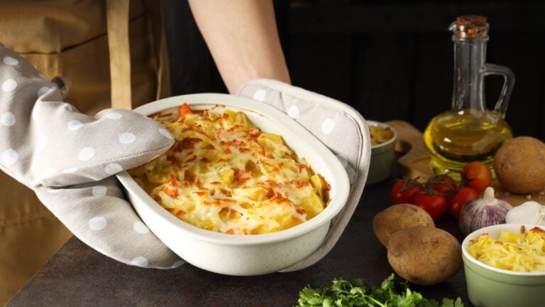 Concept of tasty and delicious homemade food - potato casserole