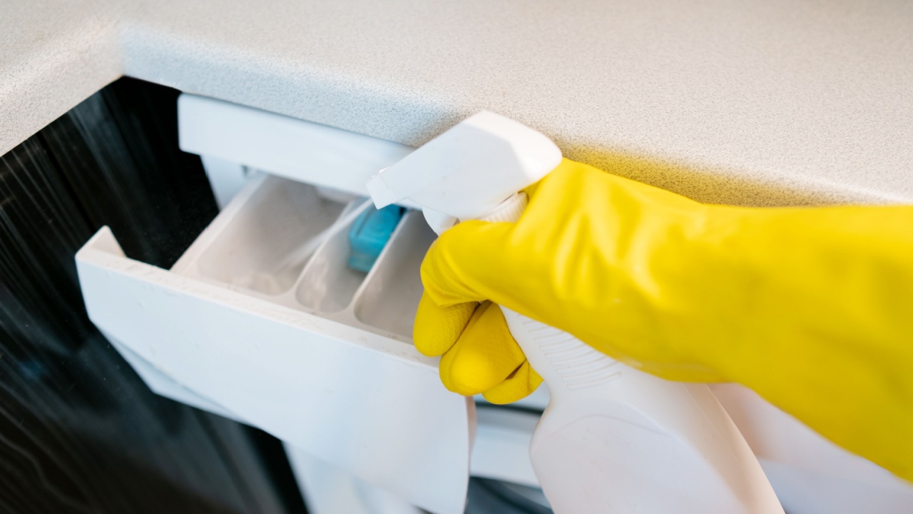 Housekeeper cleans the washing machine, removing odors and mold buildup for fresh laundry every time.
