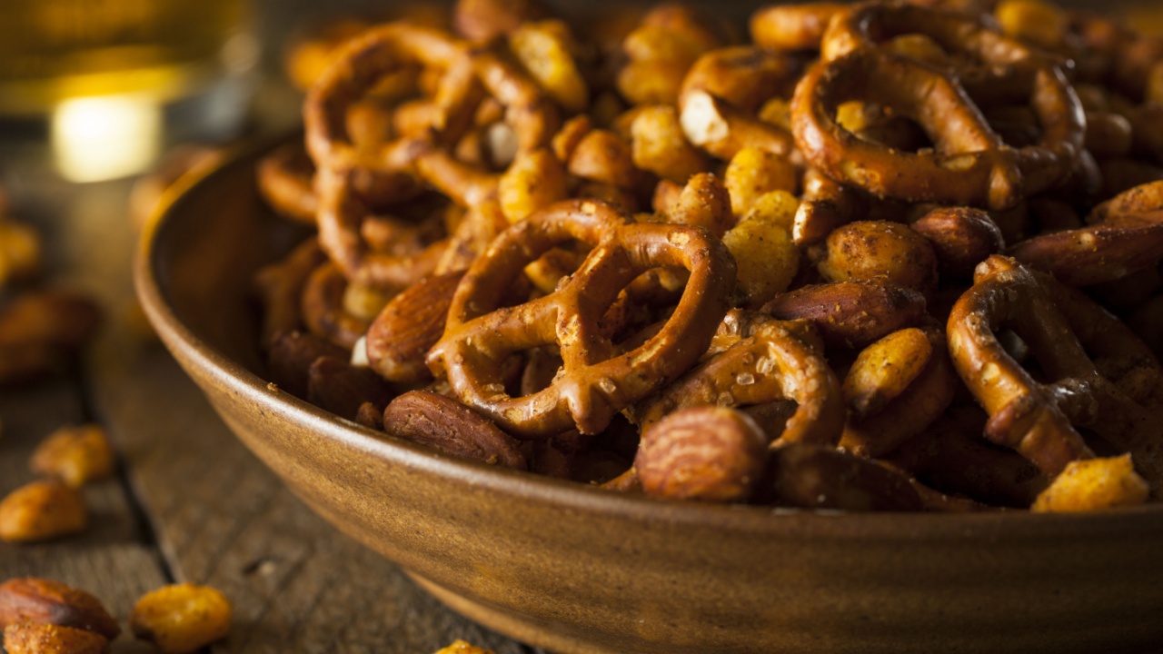 Seasoned Pub Snack Mix with Nuts and Pretzels