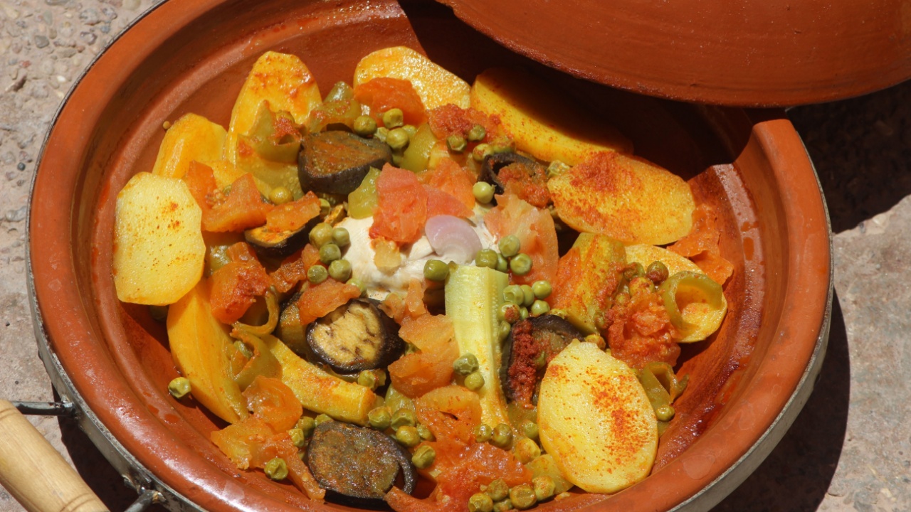 A close-up shot of a fresh tajine or tagine with vegetables
