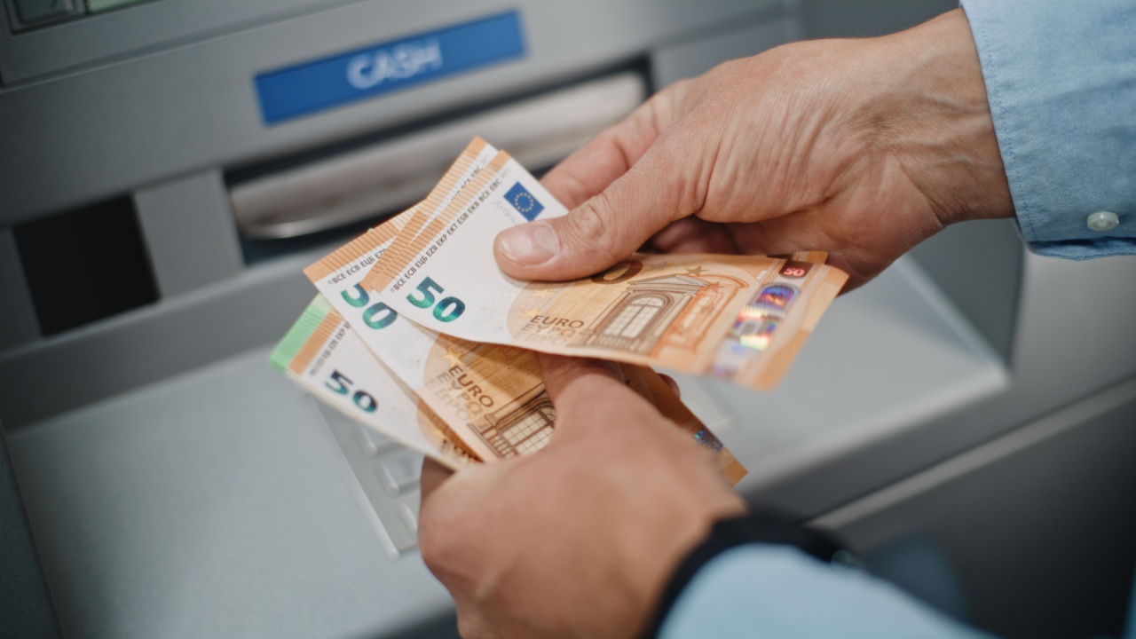 Close Up of Unrecognizable Man, Businessman Counting Euro Bills in Hands After Withdrawing Cash Money Transaction from ATM Machine. Banking Services, Cash Withdrawal