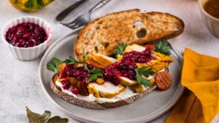 A turkey sandwich made with thanksgiving leftovers