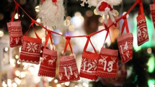 an advent calendar made of little knit bags