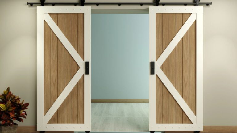 3d illustration. Modern interior in loft style barn sliding wooden door in loft room. Studio