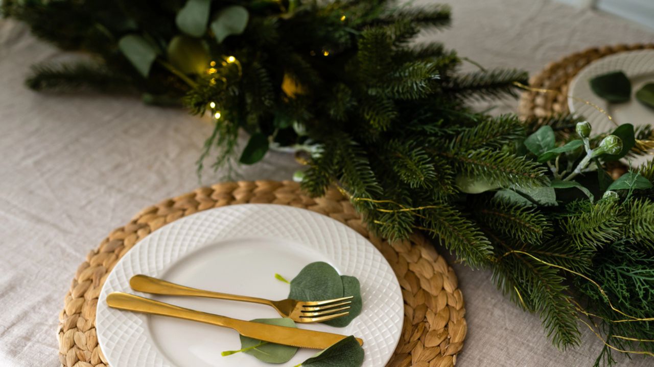 Christmas kitchen table in loft style.