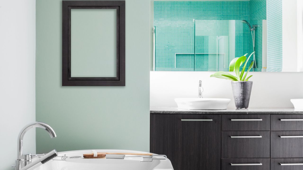 Modern Bathroom using soft Green Pastel Colors