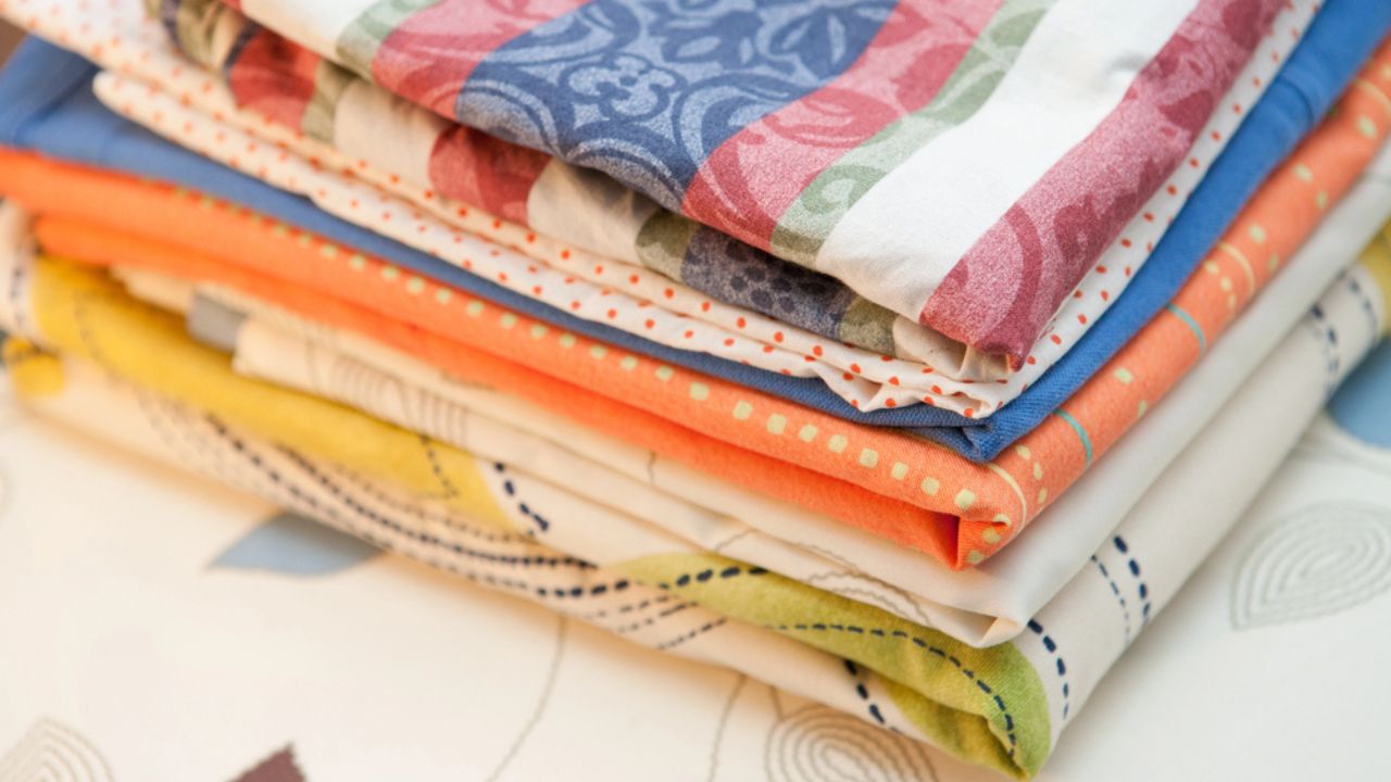 Pile of the washed and ironed linen