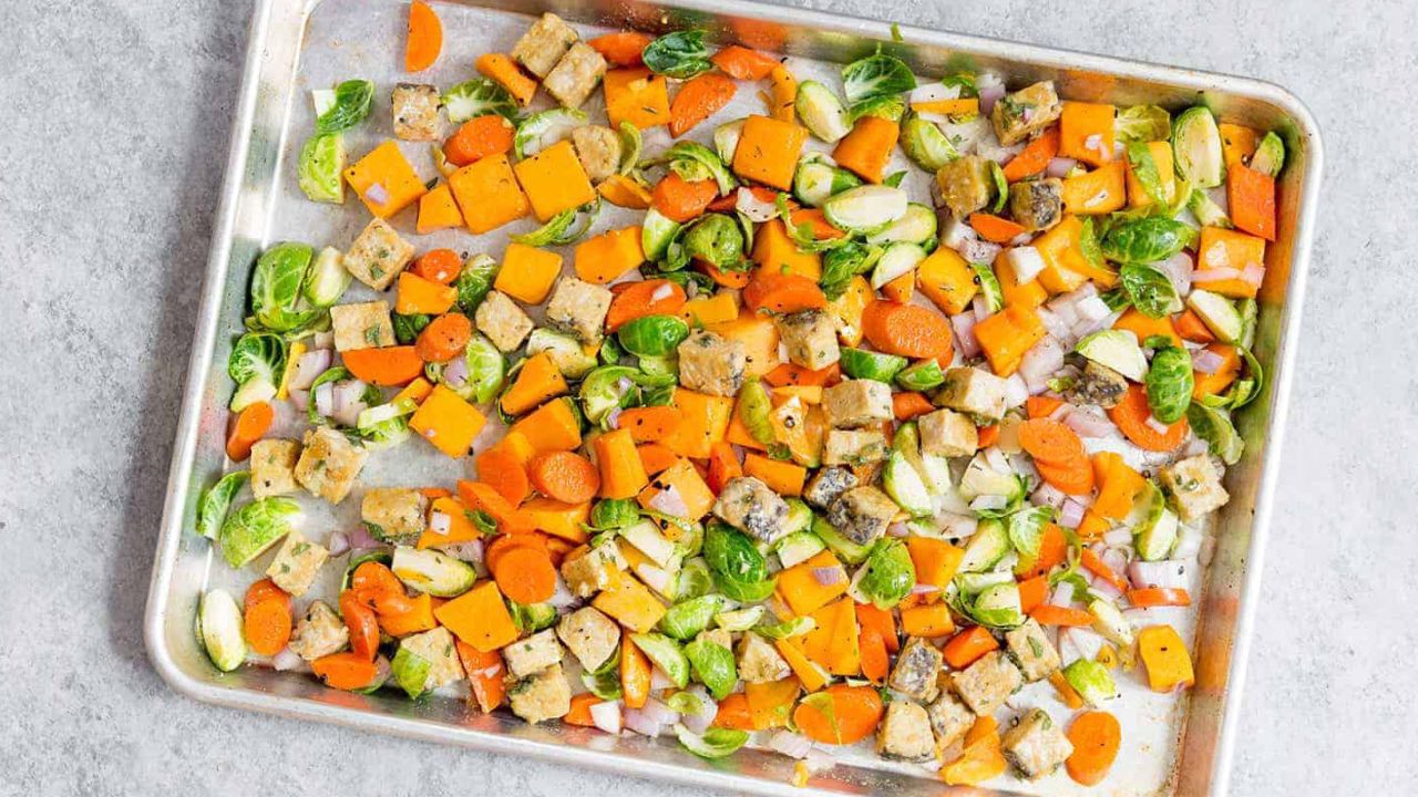 Sheet Pan Maple Balsamic Tempeh and Vegetables