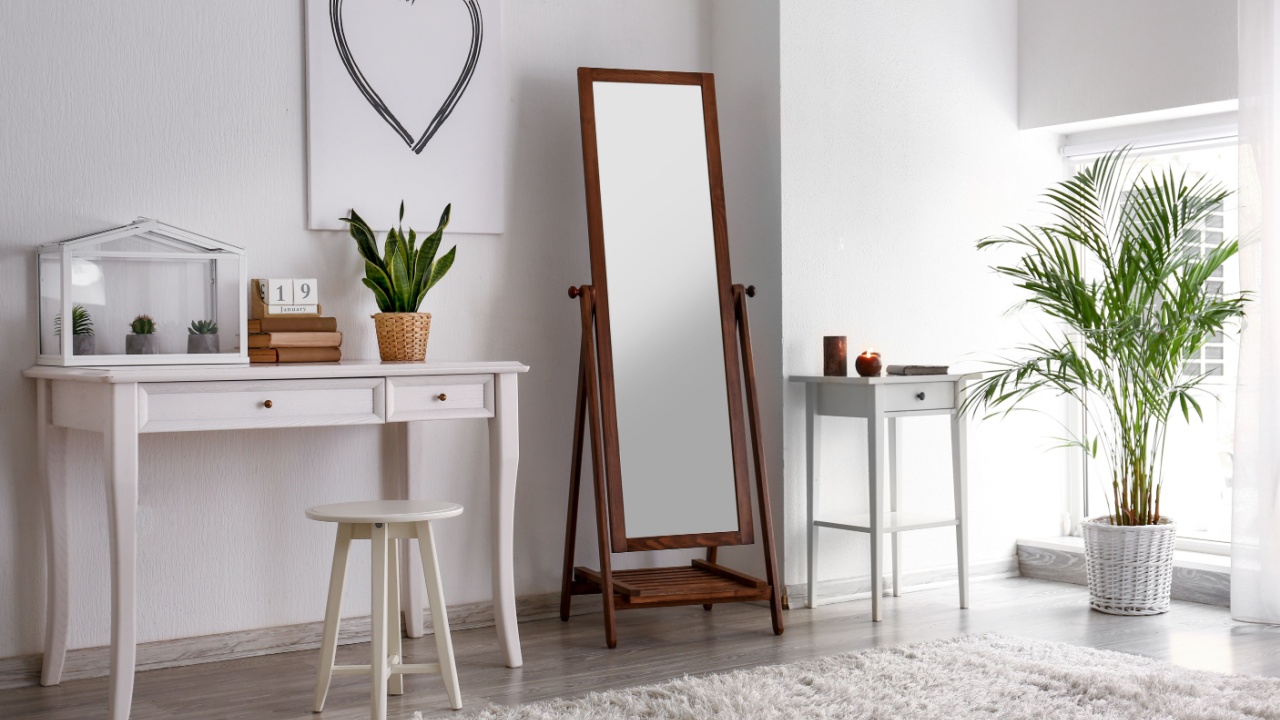 Interior of beautiful room with big mirror