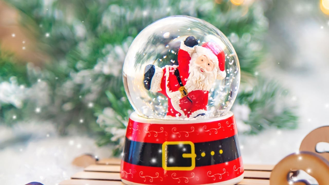Beautiful christmas background with decor. Selective focus. Holiday. Santa globe