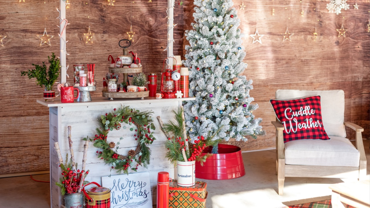 Hot cocoa bar decorated for the winter holidays