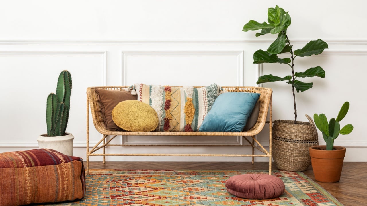 Modern boho designed living room home interior