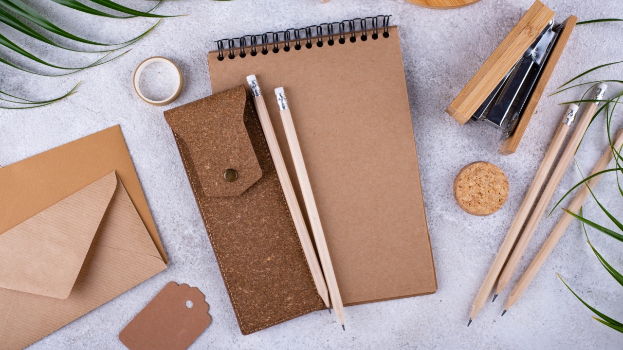 Eco wooden craft stationery. Sustainable life concept
