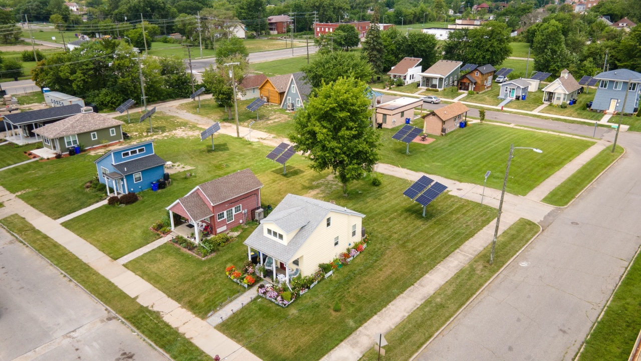 Detroit, Michigan, USA - July 15, 2023: Tiny Homes Detroit in the Cass Community for people who need a little help