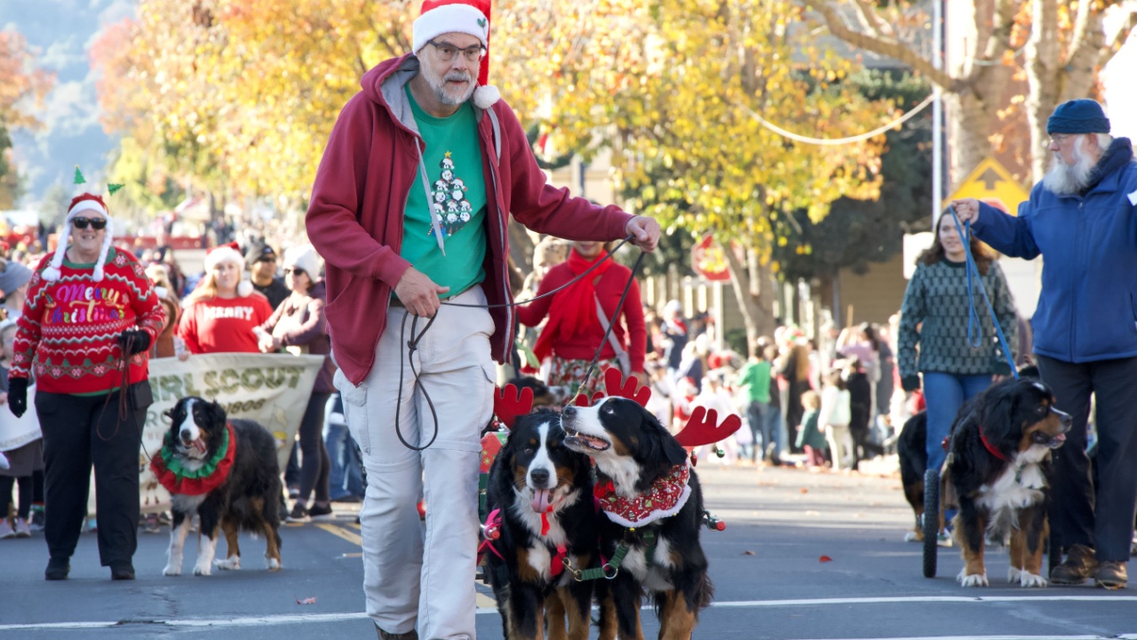Benicia, CA - Dec 9, 2023: Participants in the annual Benicia Christmas Parade, featuring local marching bands, dancers, and the much anticipated Santa Claus.