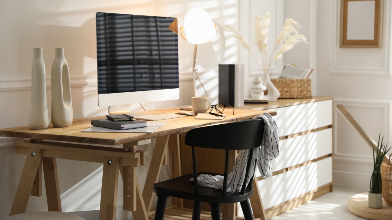 Comfortable workplace with computer in home office