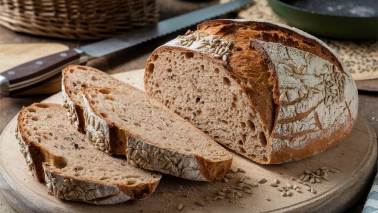 Bauernbrot (Farmer’s Bread): Dense German sourdough rye bread with a thick, crusty exterior. Hearty, slightly tangy, and perfect with cheeses or cured meats.