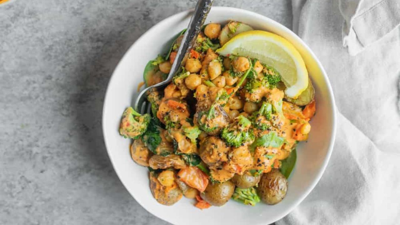 Spicy Chickpea, Broccoli, and Potato Sheet Pan Dinner