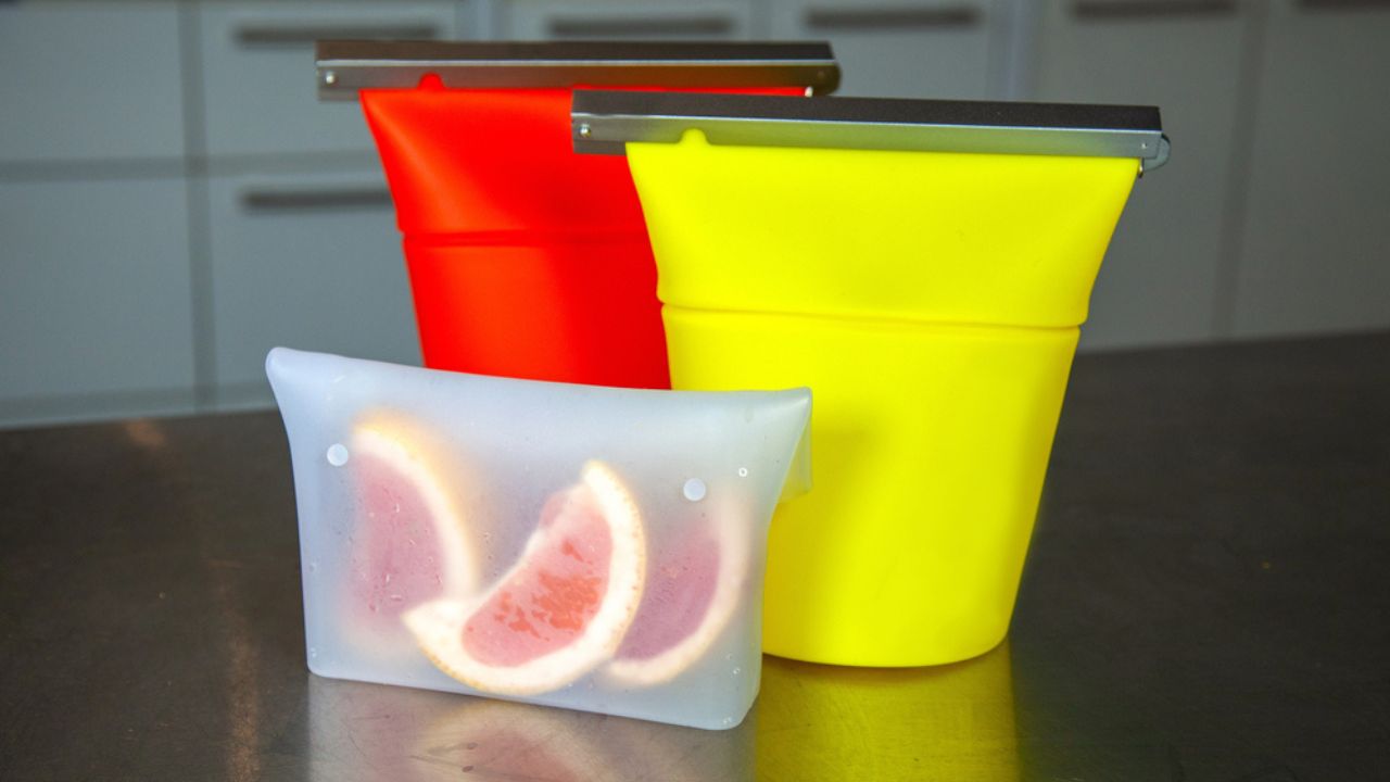 Three zero-waste food-grade silicone food bags to hold snacks or dried goods to replace plastic zip-lock style bags