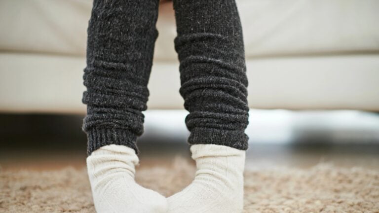 legs with gray leg warmers
