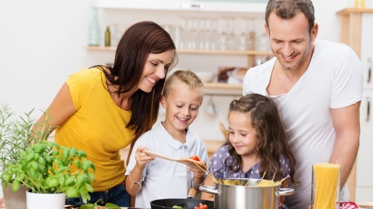 A family cooks together