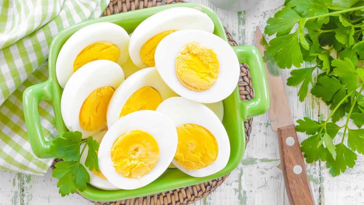 a dish of sliced hard boiled eggs