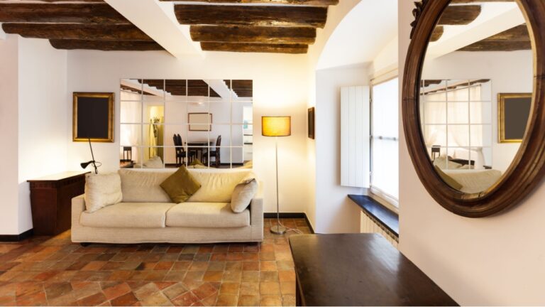 Beautiful apartment classic, interior, terracotta floor