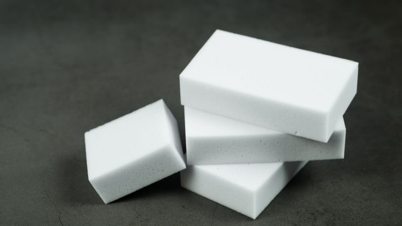 Eco friendly, melamine magic sponges on dark background