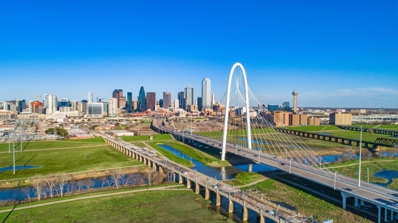 Dallas, Texas, USA Drone Skyline Aerial.